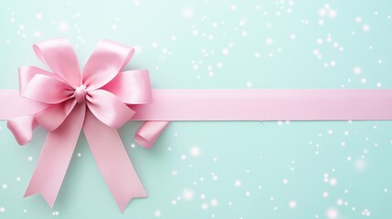 Pink star gift bow ribbon isolated on transparent or mint background - obrazy, fototapety, plakaty