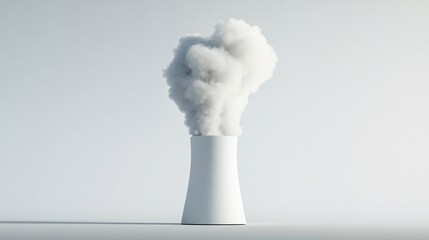 White industrial smokestack emitting a large plume of white smoke against a plain white background.