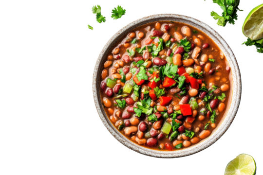 Hearty Pinto Beans: A vibrant bowl of pinto beans, seasoned to perfection, garnished with fresh cilantro and lime.  A culinary delight, perfect for a hearty meal or side dish. 