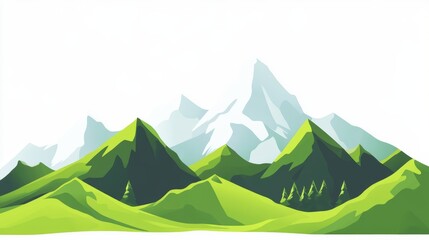 Simple Hand Drawn Green Mountains Illustration on White Background for Nature and Travel Concepts Generative AI