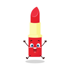 cute celebration jump expression of lipstick cartoon character