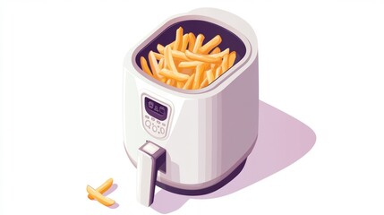 An air fryer filled with golden French fries, showcasing a modern cooking appliance.