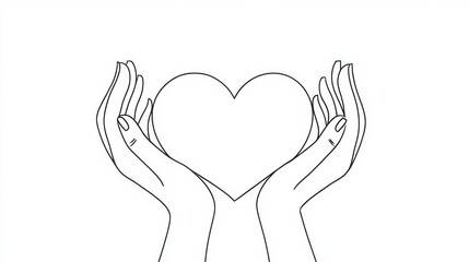 Obraz premium Two Hands Holding a Heart in Simple Line Art, Love and Partnership Concept Generative AI
