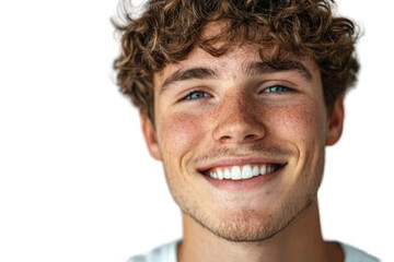 Close-up portrait of young man with charming smile,isolated on transparent and white background.PNG image