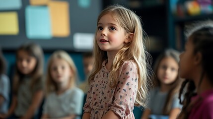 Fototapeta premium little girl in class room