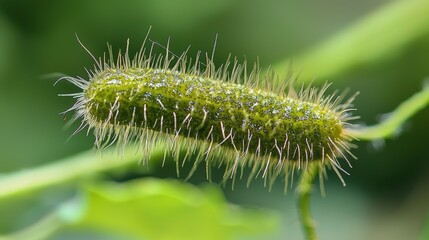 Fototapeta premium Close-up of a Green Spiky Caterpillar on Leaf in Natural Environment