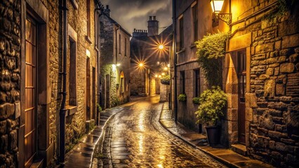 Fototapeta premium Rainy Night Kilkenny Alleyway, Sepia Medieval Ireland, Butter Slip, Historic Irish Lane