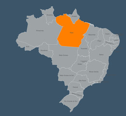 Map of brazil Highlighting Pará Region with Labeled Provinces