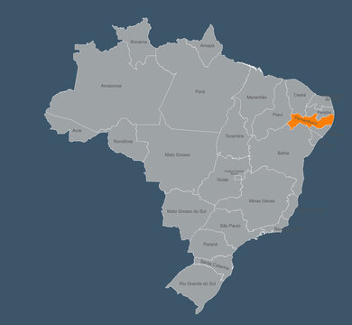 recommend clip art: Map of brazil Highlighting Pernambuco with Labeled Provinces