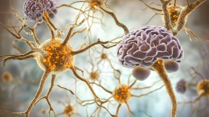 Naklejka premium The infographic illustrates brain atrophy over time, emphasizing the importance of psychomotor and cognitive health to keep your brain active