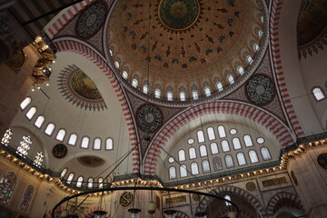 Interior view of Suleymaniye Mosque in Istanbul, Turkey