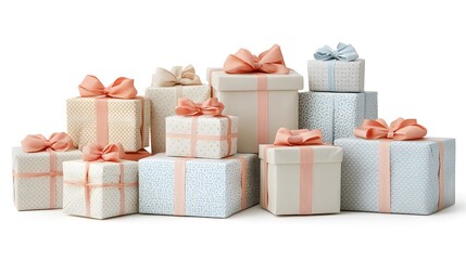 Obraz premium Stack of pastel gifts with ribbons.