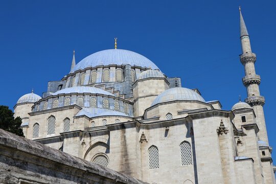 Old Ottoman tombstones in Suleymaniye Mosque's cemetery. Istanbul, Turkey.