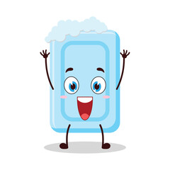 cute rise hand happy expression of soap cartoon character