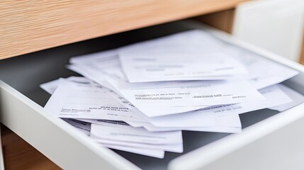 Disorganized Papers in Drawer with Important Documents Messy Look