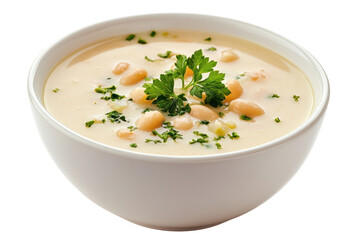 White beans in creamy soup, healthy and comforting, isolated on transparent and white background.PNG image