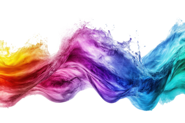 Wave with rainbow colors, creating magical and surreal effect, isolated on transparent and white background.PNG image	
