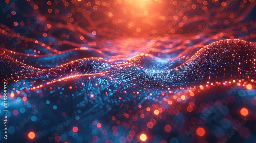 Poster abstract background with a network grid and particles connected