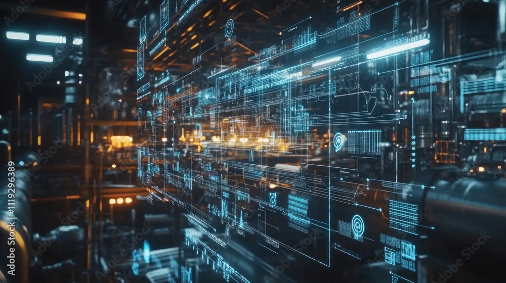 Aufkleber A stunning display of a hyper-realistic digital interface reveals complex networks and vibrant data streams in a high-tech setting, illuminating the surrounding space with futuristic energy