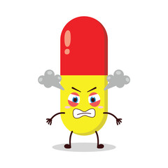 cute furious expression of drug capsule cartoon character