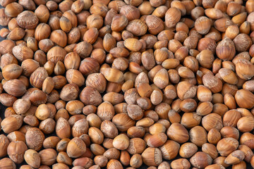 Nuts background. Hazelnut hetlthy food. Kernel raw seed. Hazel nut