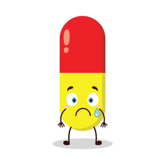 cute nervous expression of drug capsule cartoon character