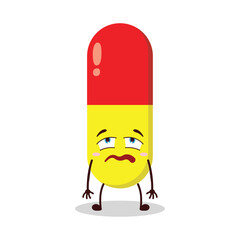 Fototapeta premium cute bored expression of drug capsule cartoon character