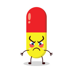 cute provoked expression of drug capsule cartoon character