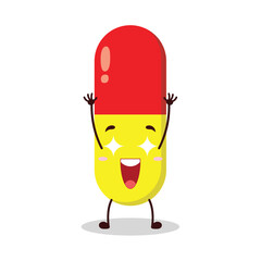 cute excited expression of drug capsule cartoon character