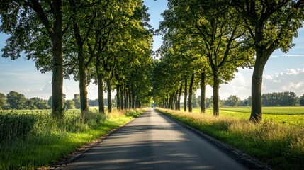 Fototapeta premium Quiet country road lined with trees or fields, perfect for a peaceful drive