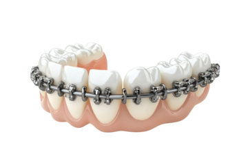Tooth with braces, proper care tips to avoid cavities,isolated on transparent and white background.PNG image	