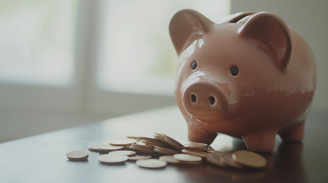 Broken piggy bank with coins scattered around, symbolizing financial struggle and the need for careful budgeting and saving.