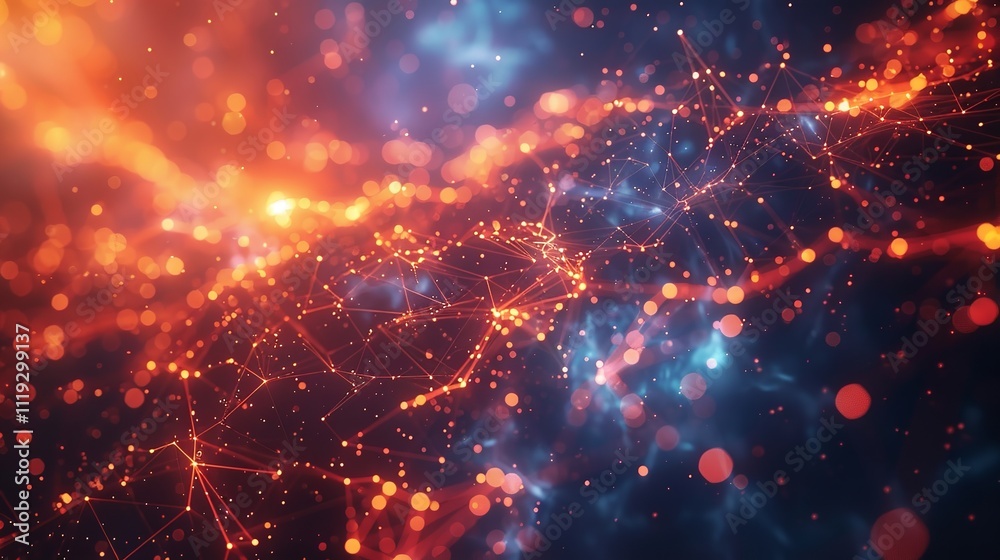 Poster abstract background with a network grid and particles connected