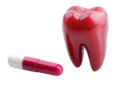 Tooth infection treatment with antibiotics for pain relief isolated on transparent and white background.PNG image	