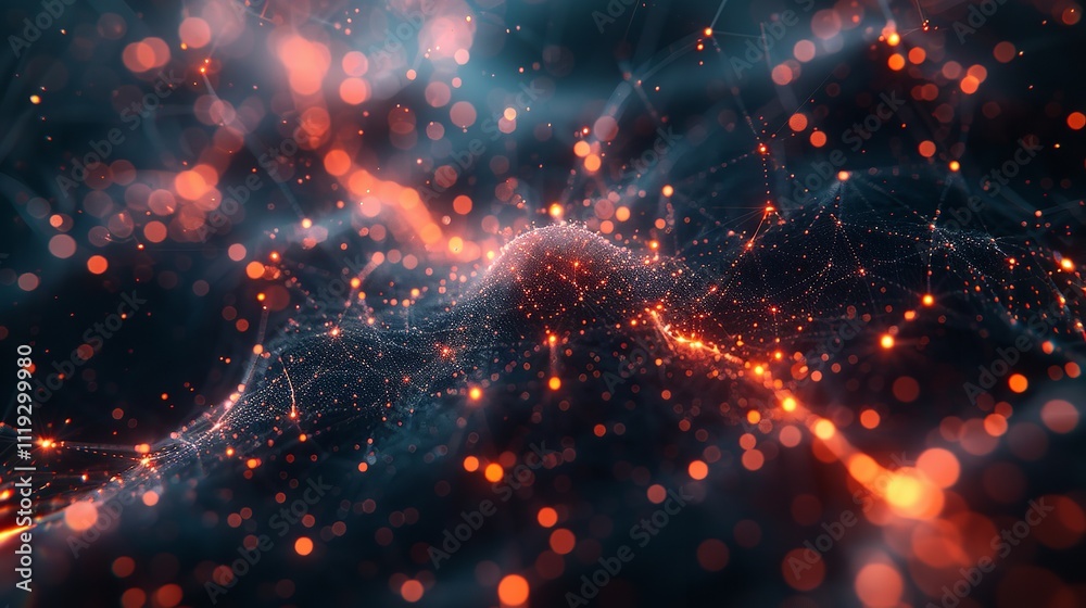 Poster abstract background with a network grid and particles connected