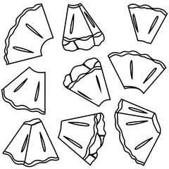 Set of lineart cutted pineapple fruit. Pineapple sections various angles and forms in outline style