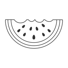 Outline bitten watermelon slice with seeds. Perfect for eco friendly product branding, food blogs, or minimalist design