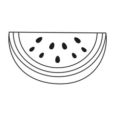 Black and white line art watermelon slice. Great for icons, logos, or pattern designs.  Editable stroke
