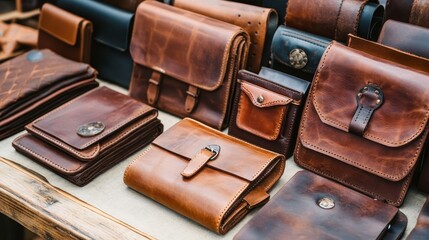 Obraz premium Elegant Leather Goods Display at Artisan Market