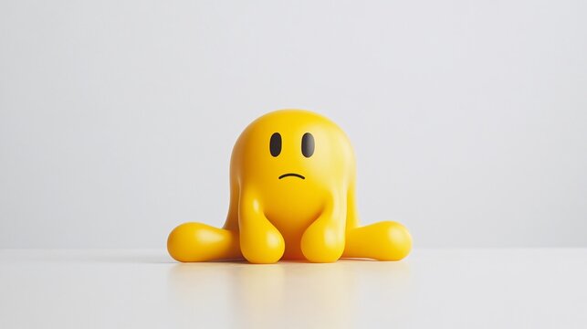 Sad yellow blob character sitting on white background. Generative ai