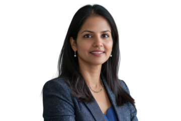 Indian businesswoman in a suit, standing confidently in modern office, professional demeanor,isolated on transparent and white background.PNG image