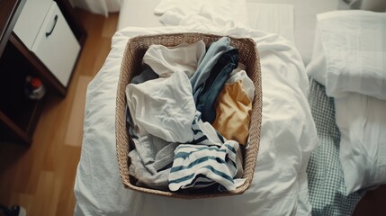 Neatly Arranged Laundry Basket with Freshly Washed Clothes