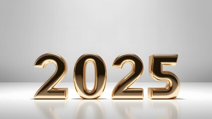 Happy New Year 2025, Beautiful 2025 Numbers Made of Luxury Golden on a White Background. High Quality Image for Websites, Backgrounds, Posters, and More.