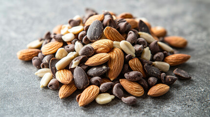 Obraz premium healthy trail mix featuring almonds, sunflower seeds, peanuts, and chocolate chips, perfect for snacking or energy boosts