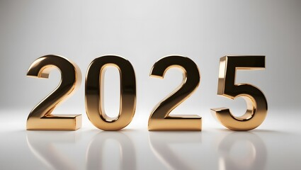 Happy New Year 2025, Beautiful 2025 Numbers Made of Luxury Golden on a White Background. High Quality Image for Websites, Backgrounds, Posters, and More.