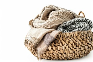 Obraz premium Knitted Blankets in a Wicker Basket