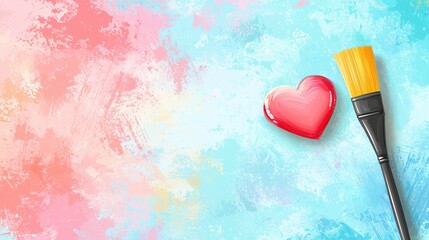 Colorful Heart Paintbrush on Pastel Background - Flat Design