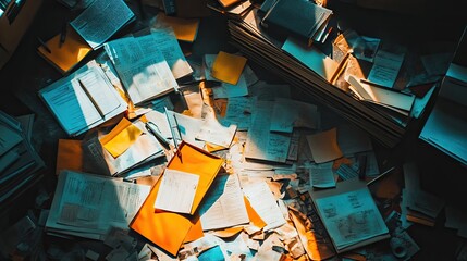 Chaotic Workspace with Piles of Disordered Documents and Papers