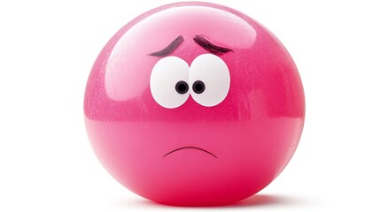 Fototapeta premium Pink sphere with sad cartoon face, worried expression.