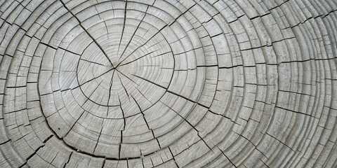 Detailed Cross-Section of a Weathered Tree Trunk Showing Growth Rings and Cracks